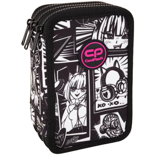 CoolPack XXL Federtasche mit Zubehör, 3-Fach, Schulmäppchen für Mädchen und Jungen, 44-teilig gefülltes Mäppchen, ausklappbar, Modell Manga