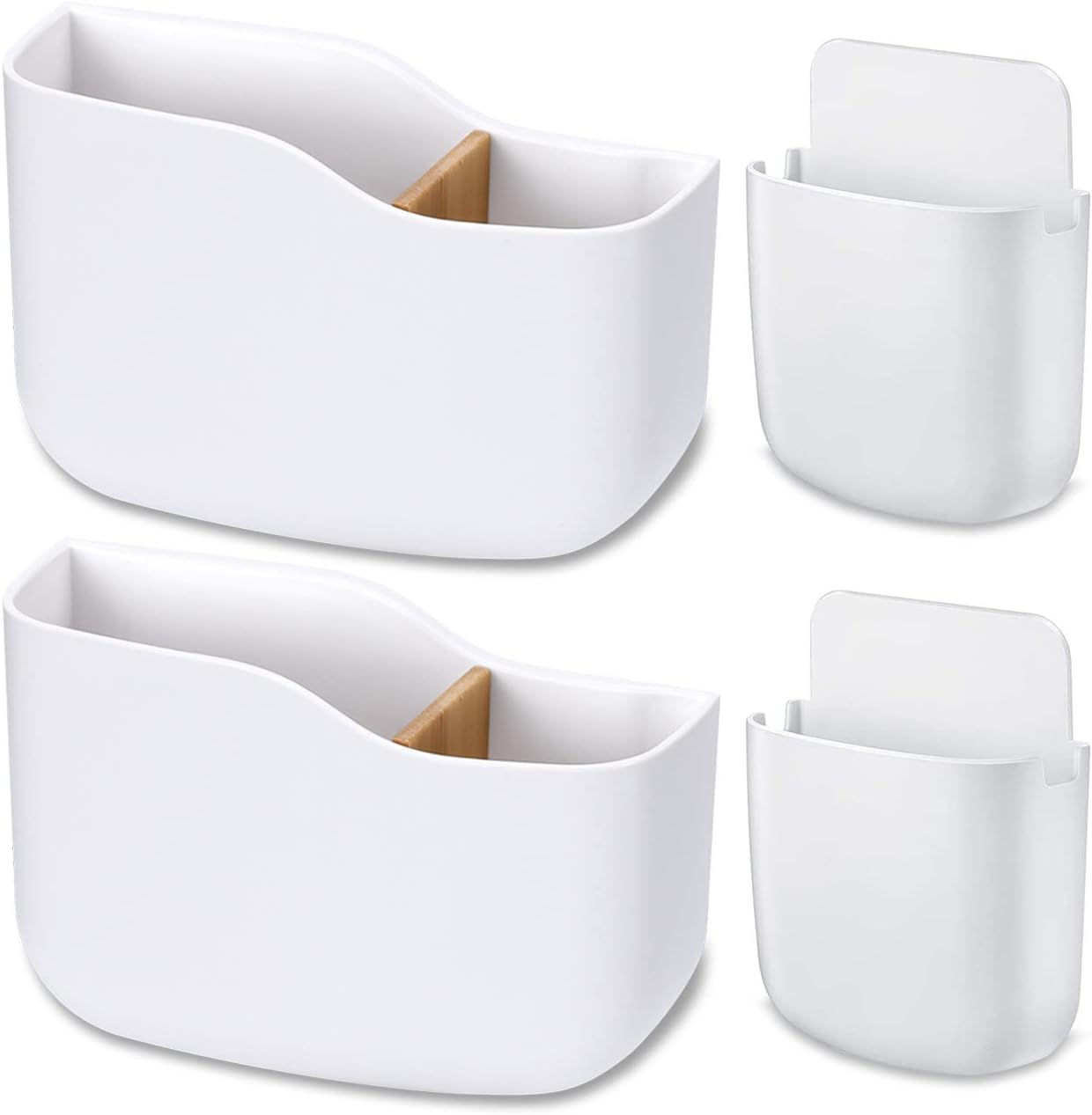 4PCS Wall Mount Remote Control Holder Pen Holder for Wall Hole-Free Self Adhesive Controller Holder Storage Organizer Box for Pencils, Mobile Phones White
