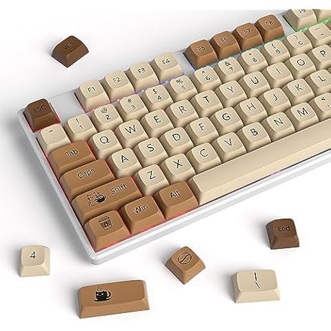 Owpkeenthy Retro XDA Keycaps, PBT 138 Keys Brown Keycap Set for Cherry MX Covers Fullsize 60% 65% 75% Keyboard （XDA Coffee Cat） Cover