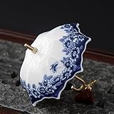 Teesieb aus Keramik in Regenschirmform, Porzellan-Teefilter für losen Tee mit drehbarem Design, exquisites traditionelles Regenschirm-Teesieb (Blaue Blume)