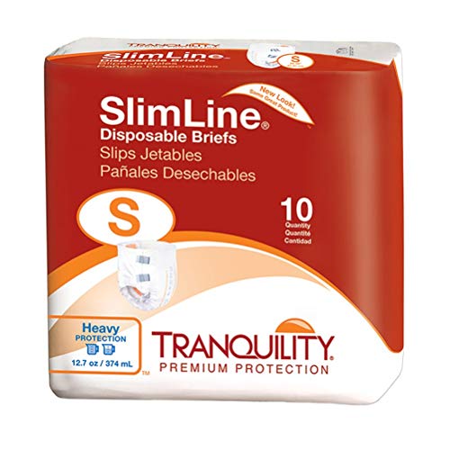 Tranquility Slimline Original Adult Disposable Brief, Adult Small, Incontinence Care with a Slimmer Fit, Peach Mat Core & Kufguard Technology for Max Comfort, Latex-Free, 12.7oz Capacity, 100ct Case