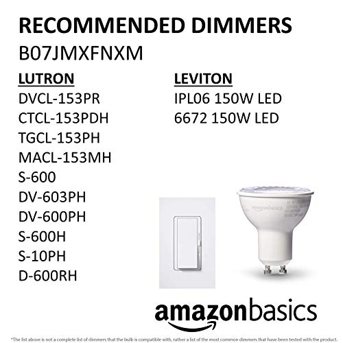 Amazon Basics 50W Equivalent, 3000K White, Dimmable, 10,000 Hour Lifetime, Mr16 (Gu10 Base) Led Light Bulb , 6-Pack #TOP5
