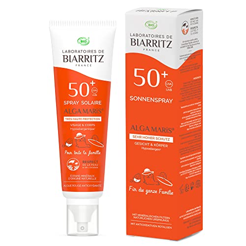 Laboratoires de Biarritz - Sonnnenspray LSF50+ ALGA MARIS® Bio-zertifiziert - Gesicht und Körper - Für Babys, Kinder und Erwachsene - Familienformat 150ml - Made in France
