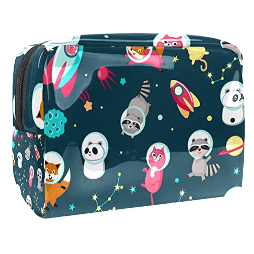 Sac de maquillage portable espace et animaux pour femmes et filles