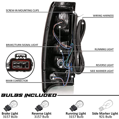 Epic Lighting Amoe Replacement Rear Brake Tail Lights W/Harness & Bulbs Compatible For Chevrolet 04-06 Silverado 1500 2500 3500 Fleetside 07 Classic [ Gm2800174 19169004 Gm2801174 19169005 ] Pair #TOP3