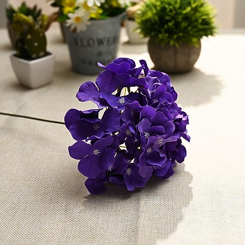 Sunm Boutique 10 Pcs Hydrangea Artificial Flower with Stems, Faux Full Hydrangea Flower Head, Fake Silk Hydrangea Flower Bouquet for Wedding Party Garden Home Table Centerpiece Floral Decor (Purple)