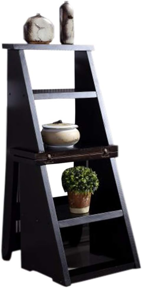 Folding Stool Ladder Chair Portable Multifunctional Solid Wood Footstool with Storage Shelf for Home Garden and Shoe Rack
