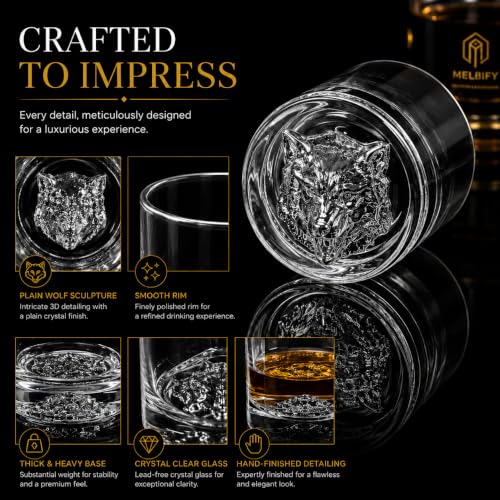 Image of Melbify Wolf Whiskey Glass| Set of 2 | Animal Whiskey Glass| Premium | Unique| Big| Broad | Old Fashioned Whiskey Glass|Round Whiskey Glass with Thick Bottom| 300ml