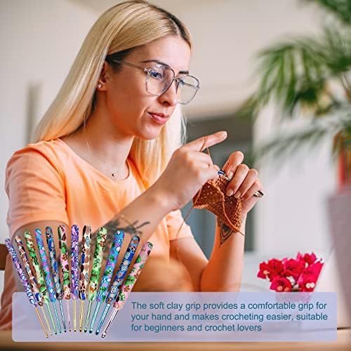 Aeelike Pretty Patterned Crochet Hooks Set, Metal Crochet Hooks with Polymer Clay Handle, Warm Crochet Hooks Easy Grip, Crochet Hooks Sets for Beginners UK, 12 Pack 2.25-8.0 mm Crochet Needles Set