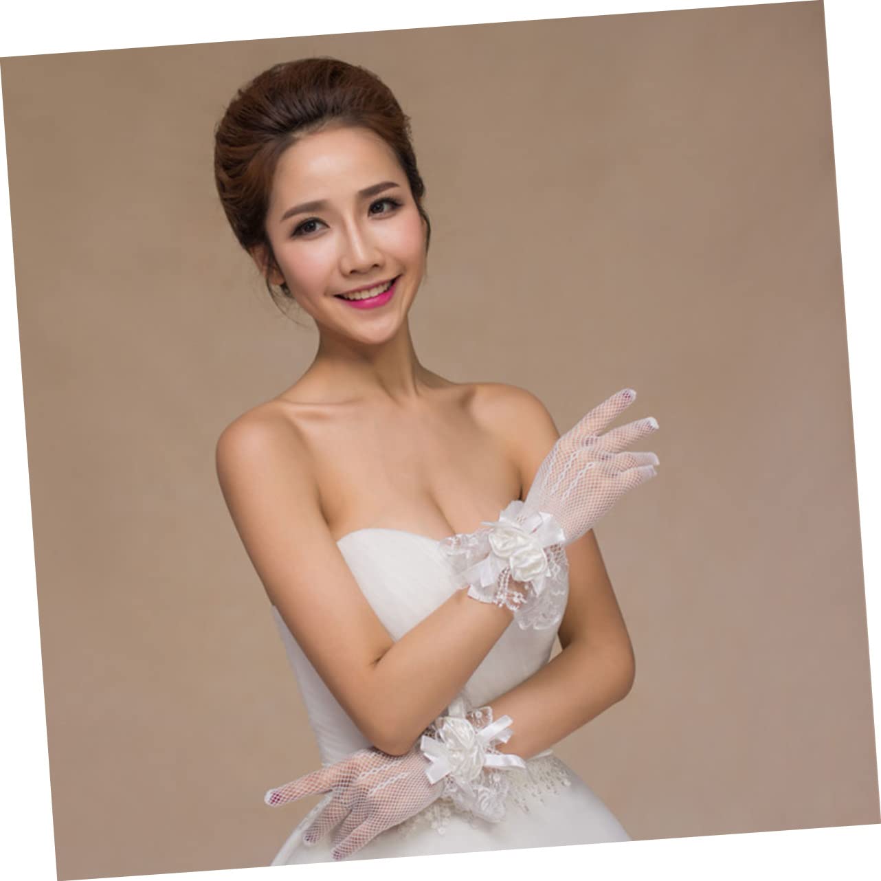 Abaodam Guantes de Boda de Encaje Floral Alta Elasticidad para Novia Eventos Elegantes
