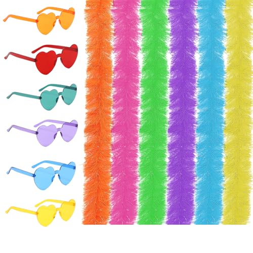 SSKHE 12 Federboas mit bunten Federn, Klappdeckel, 12 Stück, mit Sonnenbrille ohne Rahmen – Federboa für Damen, Cosplay, Halloween, Tanz und...