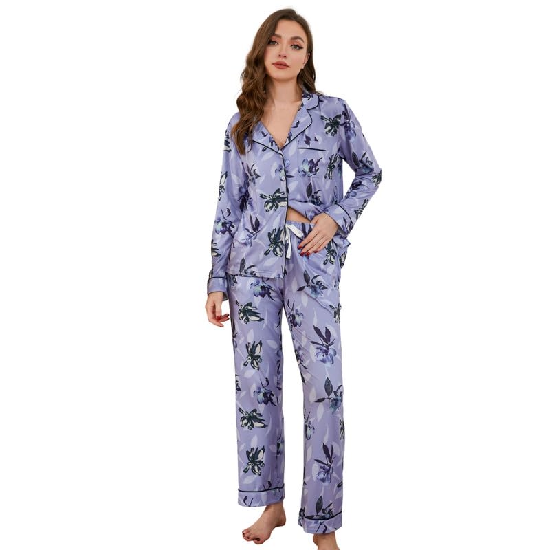 Image of LYCY Womens Pajama Sets Floral Print, Long Sleeve Button Down Pajamas Set for Women Soft Sleepwear Pjs 2 piece Loungewear