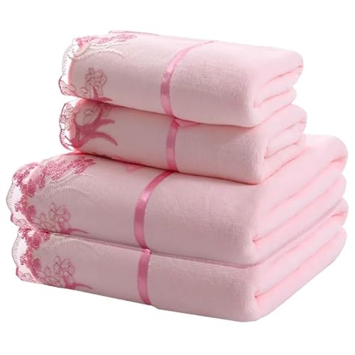 ZYAYNG Embroidered Bath Towel Set Microfiber For Adults Bathroom Face Towels Quick Dry Family Large Thick For Bathroom(Pink)