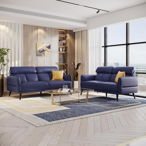 Image of Wakefit Sofa Set | 5 Year Warranty | Sofa 5 Seater, 5 Seater Sofa for Living Room, Wooden Sofa Set 3+2 Seater - Azores(Robin : Blue)