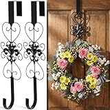 Otoolling 2 Pack Black Wreath Hangers for Front Door Heavy Duty Metal Wreath Hook 15.5 Inch Black Door Hanger Elegant Design Decor Wreaths Hanger for Easter Christmas Indoor Outdoor