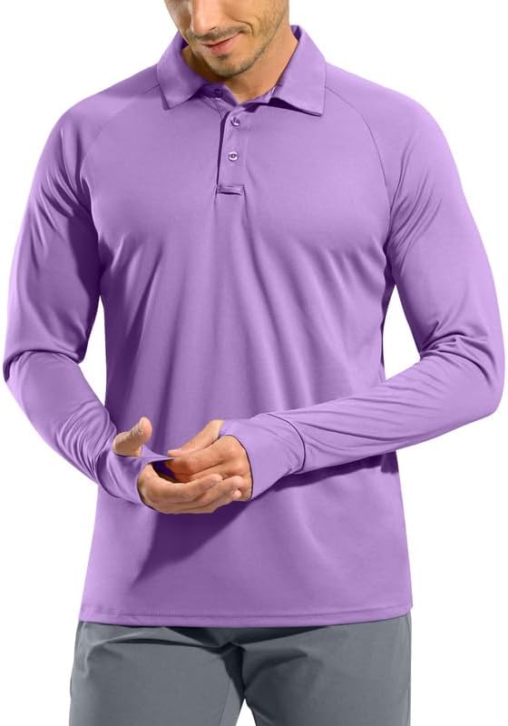 Pudolla Men's Long Sleeve Golf Polo Shirt UPF 50+ Lightweight Sun Protection Cool SPF Hiking Shirts for Men