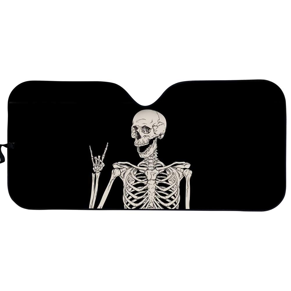 PZZ BEACHSkull Skeleton Car Windshield Sun Shade - Blocks UV Rays Sun Visor Protector, Halloween Sunshade to Keep Your Vehicle Cool, Universal Fit SUV Van Sedan