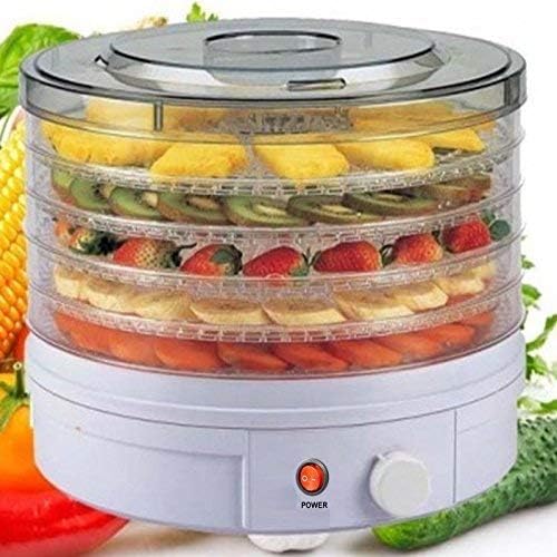Sohler Electric Round Large Food Dehydrator Machine with 5 Trays for Fruit Veg Meat Fish Vegetables Beef Jerky Preserver Dryer White with Lid