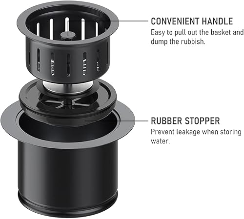 Miniatura 3 de Kit de brida extendida de acero inoxidable con colador de cesta y tapón de drenaje para desagüe estándar de fregadero de 3 12 pulgadas, brida de
