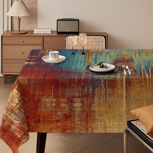 Toalha de mesa 140 x 200 cm laranja azul pintura de arte moderna toalhas de mesa antracite lavável decoração de mesa de linho retangular vintage decoração estética toalha de mesa de outono casamentos
