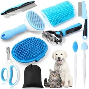 Cat Grooming Kit – 10pcs Pet Self Cleaning Kit. Cat Brushes for Indoor Cats Pet Needle Comb Cat Nail Clipper Cat Nail Trimmer Cat Bath Brush Cat Brush for Shedding Cat Supplies