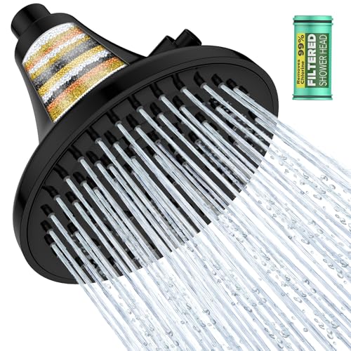 Homlord High Pressure Filtered Shower Head, One-Button Filter Replacement, Removes Chlorine & Impurities, Say Goodbye to Dry Skin & Frizzy Hair, 1-Minute Installation, Matte Black
