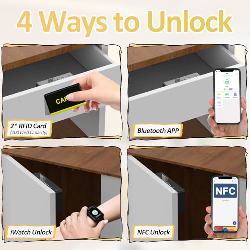 Keylesslife Smart Cabinet Lock,Hidden RFID Bluetooth Drawer Locks,Child Safety Cabinet Locks for Adults Cupboard Liquor File Kitchen Drawer Closet Black — view 2