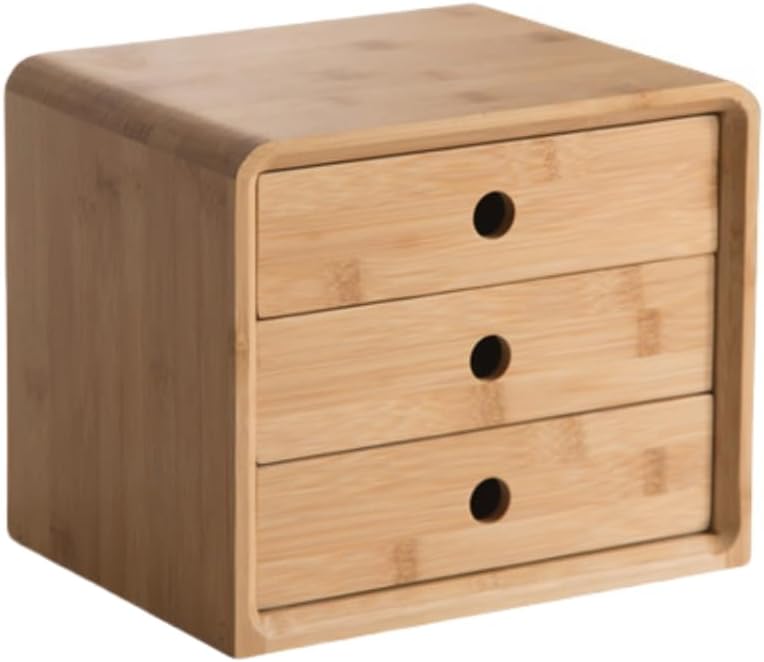3段ウッド 収納ケース 卓上引き出し 木製 ぶつかりにくい角丸加工 、入れ 大容量 おしゃれ ナチュラル 無垢材の防水設計、クリアな