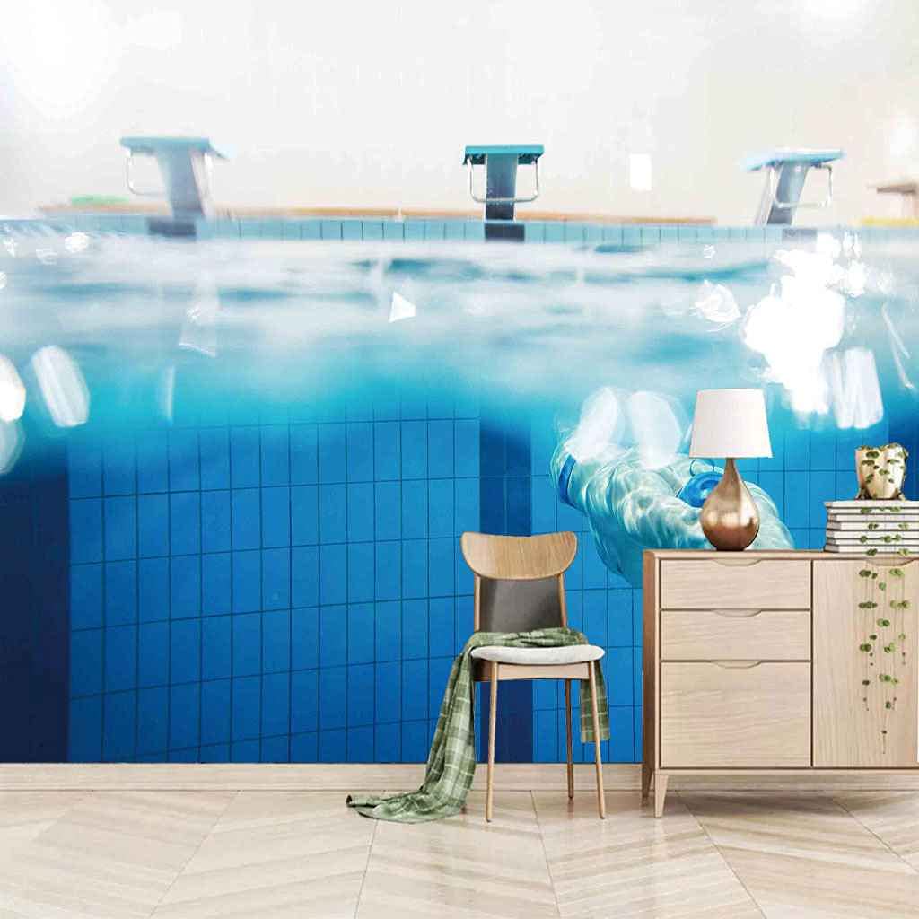 Papier peint panoramique 3D piscine bleue poster géant mural 350x256 cm