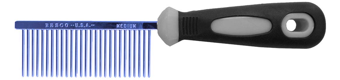 RescoProfessional Anti-Static Dog, Cat, Pet Comb for Grooming, Steel Pins, Medium Tooth Spacing, Candy Blue