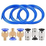 2 tipos de conectores neumáticos para tubo de ptfe, modelos comunes pc4 m6 en cobre y conexión pc4 m10 en acero inoxidable, rosca M6 y M10, compatible para tubo bowden con diámetro externo de 4 mm.