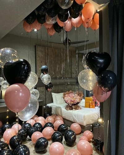 Image of AR Giftzadda Dusty Pink and Black Balloons 66 pcs Pink Rose Gold and Black Balloons Garland Kit for Welcome Wedding Birthday Anniversary Party Decorations (DP 1)
