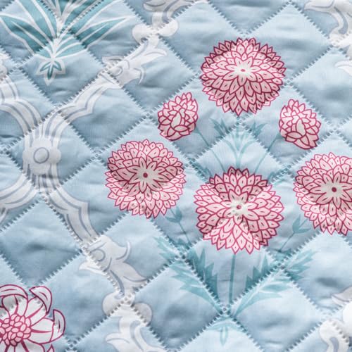 Image of House of Quirk 'Mughal Series' Printed Quilted Sofa Cover for 1 /2 /3 /4 Seater - Anti-Slip, Washable Couch Protector Slipcover (Three Seater, Gulshan Sky, 80x150 cm)