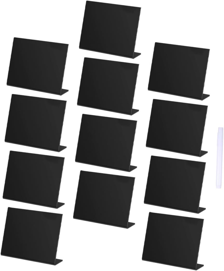 Mini Acrylic Chalkboard Message Boards with Pen, 12pcs Black Desktop Erasable Blackboard Signs for Wedding Party Decorations and Home Office Memo Display