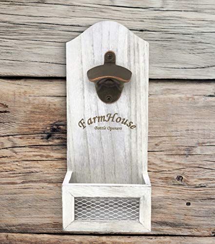 Wall-Mounted Bottle Opener - Premium Wall Mounted Rustic White Bottle Opener