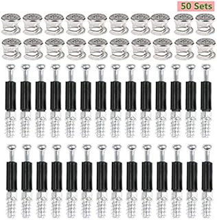 BUYGOO Furniture Cabinet Connector 50 Sets Furniture Hardware Fixing Screws Set Ø15mm Eccentric Cam Flat Pack Fixing Dowels Connector with Dowel Bolts Nut Locking Cam for Furniture Wardrobe Drawer
