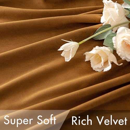 Image of MIULEE Fall Golden Brown Velvet Blackout Curtains Pinch Pleat 52 inch Wx96 L | 2 Panels,Luxury,Thermal Insulated,Super Soft,Back Tab & Rod Pocket,for Bedroom Living Room