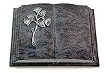 grabbuch 100 % Naturstein MEMORUM Grabmale Grabbuch, Grabplatte, Grabstein, Grabkissen, Urnengrabstein, Liegegrabstein Modell Livre Pagina 40 x 30 x 8-9 cm Orion-Granit, poliert inkl. Gravur (Aluminium-Ornament Gingko 1)
