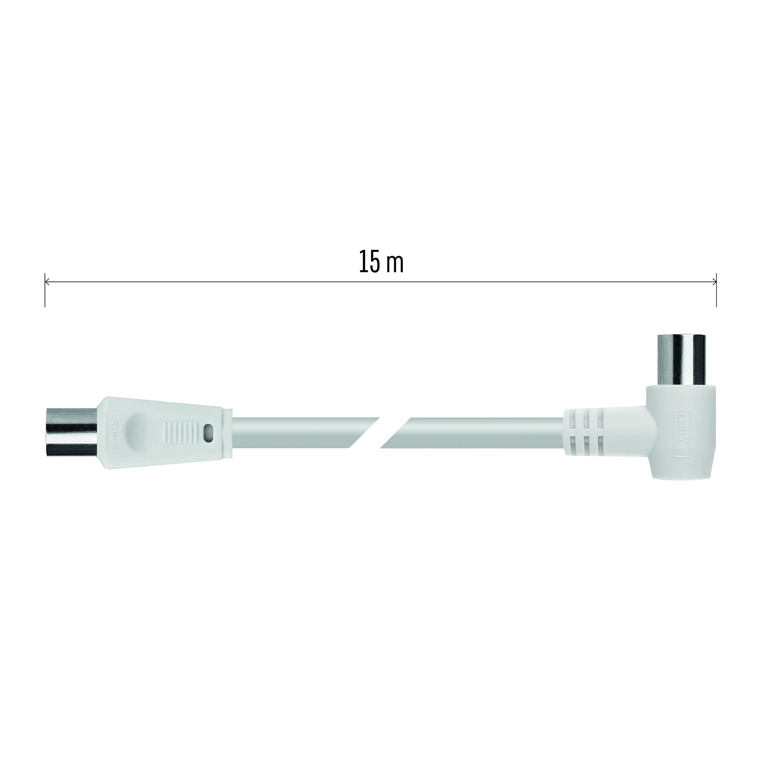 Câble Antenne Coaxial EMOS 15m - Double Blindage - Fiche IEC Droite Et Coudée - Pour TV/satellite