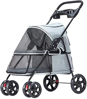 Carrinho de cachorro duplo para animais de estimação Carrinho de quatro rodas pequeno para animais de estimação para cães e gatos Super leve e respirável Oxford Carrinhos para animais de estimação com 15 kg (D sem capa de chuva)