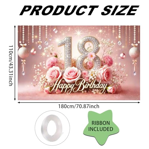 Image of Nuxovilar 15th Birthday Banner - Elegant Pink & Gold Floral Backdrop
