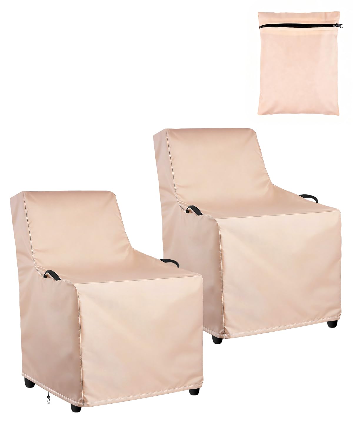 Garden Chair Covers Waterproof 76x80x110cm, 420D Heavy Duty Oxford Garden Furniture Covers with Handles Anti-UV Windproof for Armchair, Recliner & Stacking Chairs (Khaki, 2PCS)