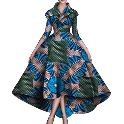 Image of African Dresses for Women A-line Floor-Length Dress Traditional Ankara Kente Print Evening Dress