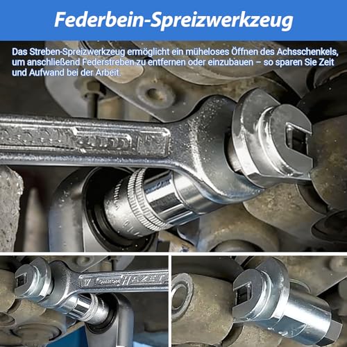 KEBMCHN Federbein-Spreizer-Set 5-teilig, inkl. Handschuhen & Schraubenschlüssel, Federspanner-Werkzeug für Stoßdämpfer-Arbeiten - Nur mit 10mm Werkzeug, max. 13 Nm (Schwarz)