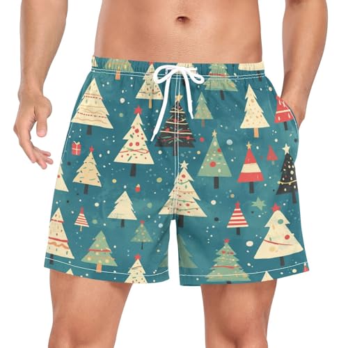 Niigeu Polka Dots Xmas Tree Men's Swim Trunks Quick Dry Board Shorts Mesh Lining