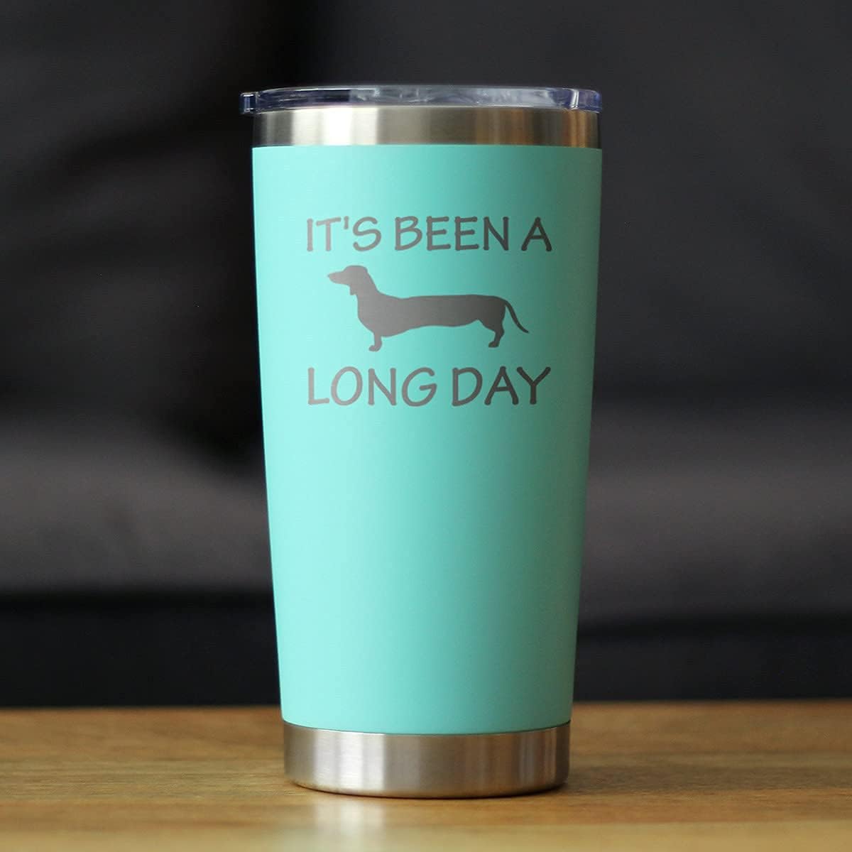 Bevvee Long Day - Insulated Coffee Tumbler Cup with Sliding Lid - Stainless Steel Insulated Mug - Dog Themed Coffee Gifts - Teal