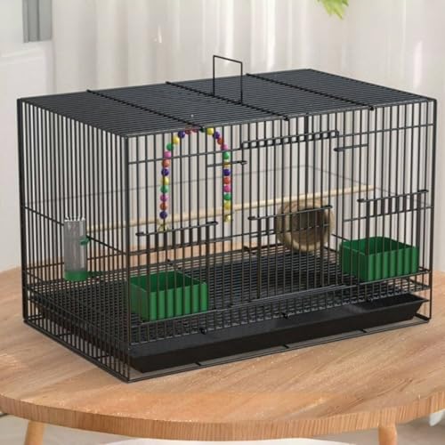 Bxzzuis 鳥かご インコ 鳥かご 大型ケージ 鳥かご 金属ケージ 鳩かご セキセイインコかご ウサギ リス 取っ手付き 持ち運び簡単 屋内 屋外 旅行 家庭用 (50*34*32CM,ブラック)