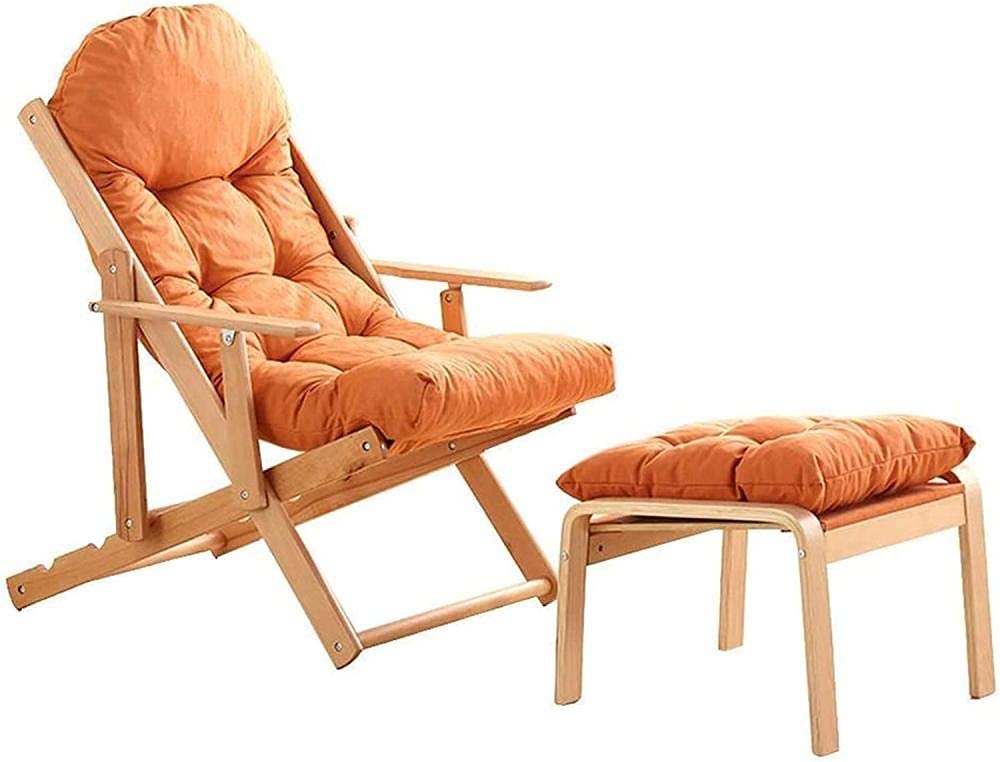 Relaxsessel aus Holz, klappbar, 3-Winkel verstellbar, faltbar, Liegestuhl, Balkonstuhl, Outdoor-Gartenstuhl, Sonnenliege mit Kissen und Fußstütze