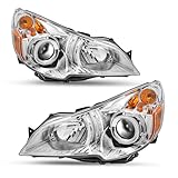 SOCKIR Headlight Assembly Compatible with 2010 2011 2012 2013 2014 Subaru Legacy/Outback Projector Halogen Headlamp Passenger and Driver Side Chrome Housing & Amber Reflector