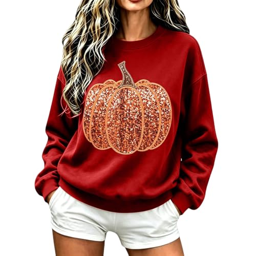 Pumpkin Sweatshirt Women Sequin Oversized Crewneck Halloween Sweatshirts - image 1